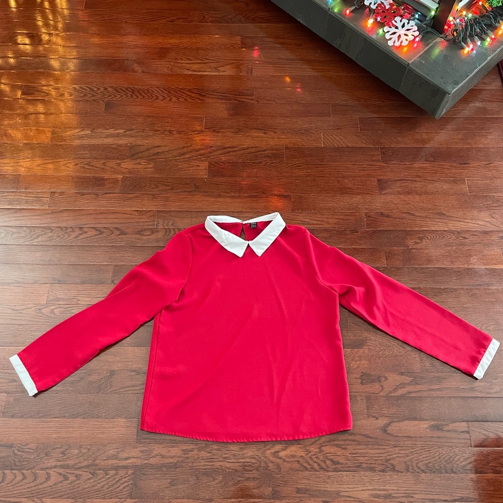 SHEIN Women’s Red Blouse with White Collar and Cuffs (size S)